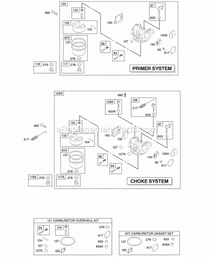 Carburetor Diagram and Parts List for 128702-0672-01  Briggs and Stratton Engine